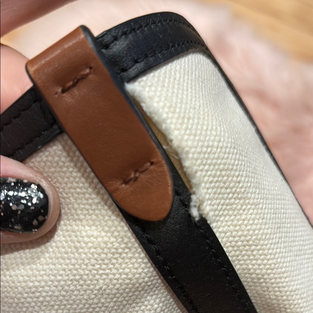 Burberry Cream Canvas Tote with Brown and Black Leather Accents - Picture 6 of 9